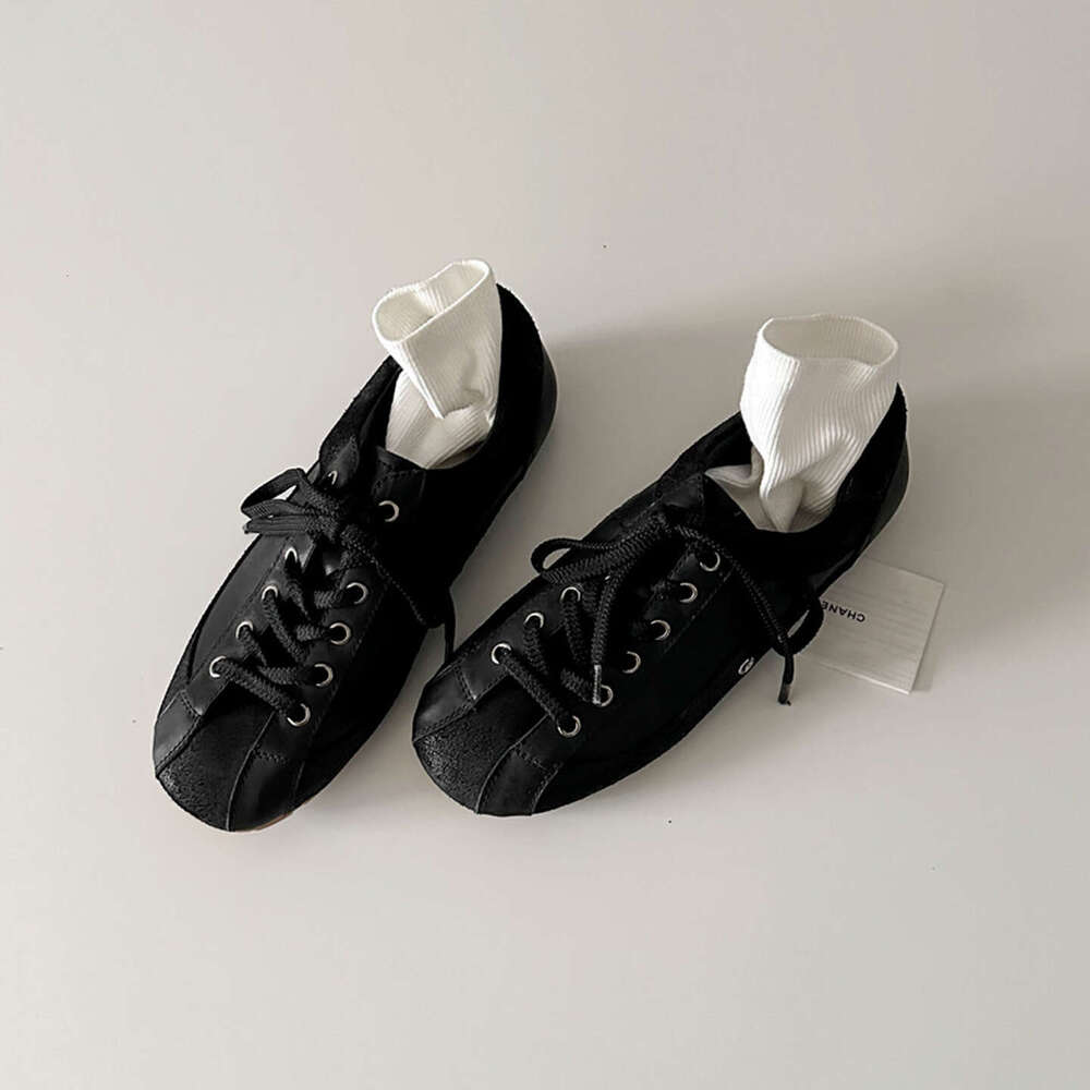 Sheepskin Version Retro Color Block Round Toe Flat Sole German Training Shoes Versatile Lace-up Forrest Gump Women's Sneakers Casual Sports Shoes
