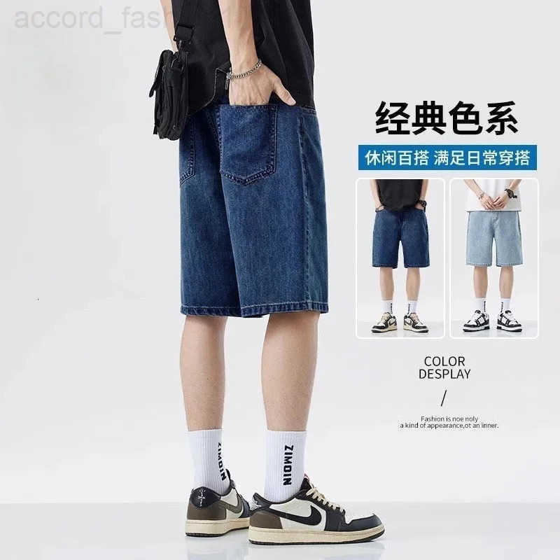 2026Casual Denim Shorts Men Elastic Waist Straight Comfortable Light Blue Soft Short Pants Baggy Wide Bermuda Male Jeans H260330