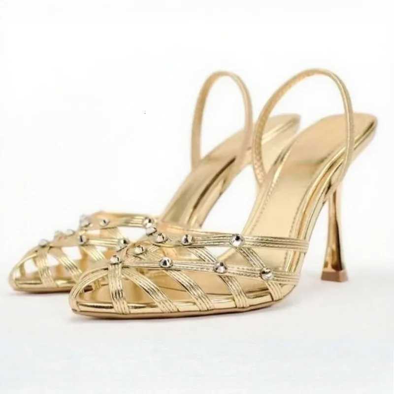 Premium Gold Slingback High Heels with Sparkling Rhinestones Perfect for Wedding Guest Party Evening Cocktail Formal Events Z260330
