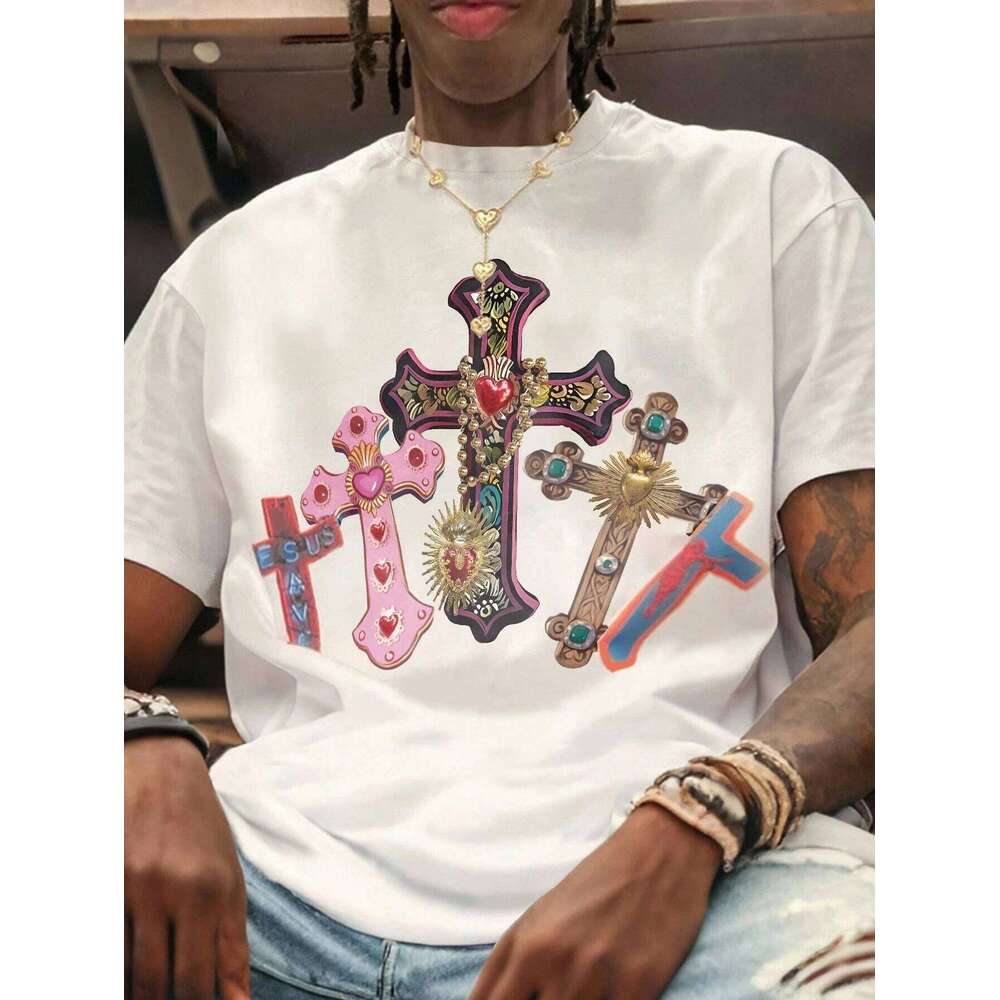 T Shirt Mens Designer Men Comfortable Mens White Crew Neck Cross Jesus Print Vintage Shirt Graphic T-Shirt Pro Choice Streetwear
