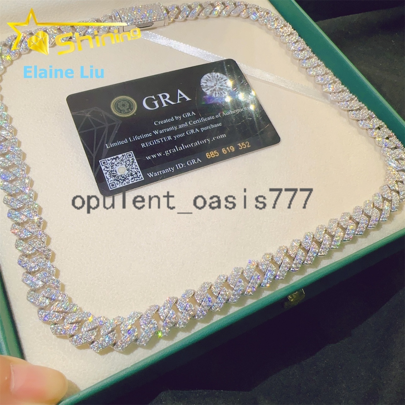 12MM Hip Hop Fine Jewelry Sterling Silver 925 Iced Out Custom VVS Moissanite Diamond Necklace Miami Cuban Link Chain