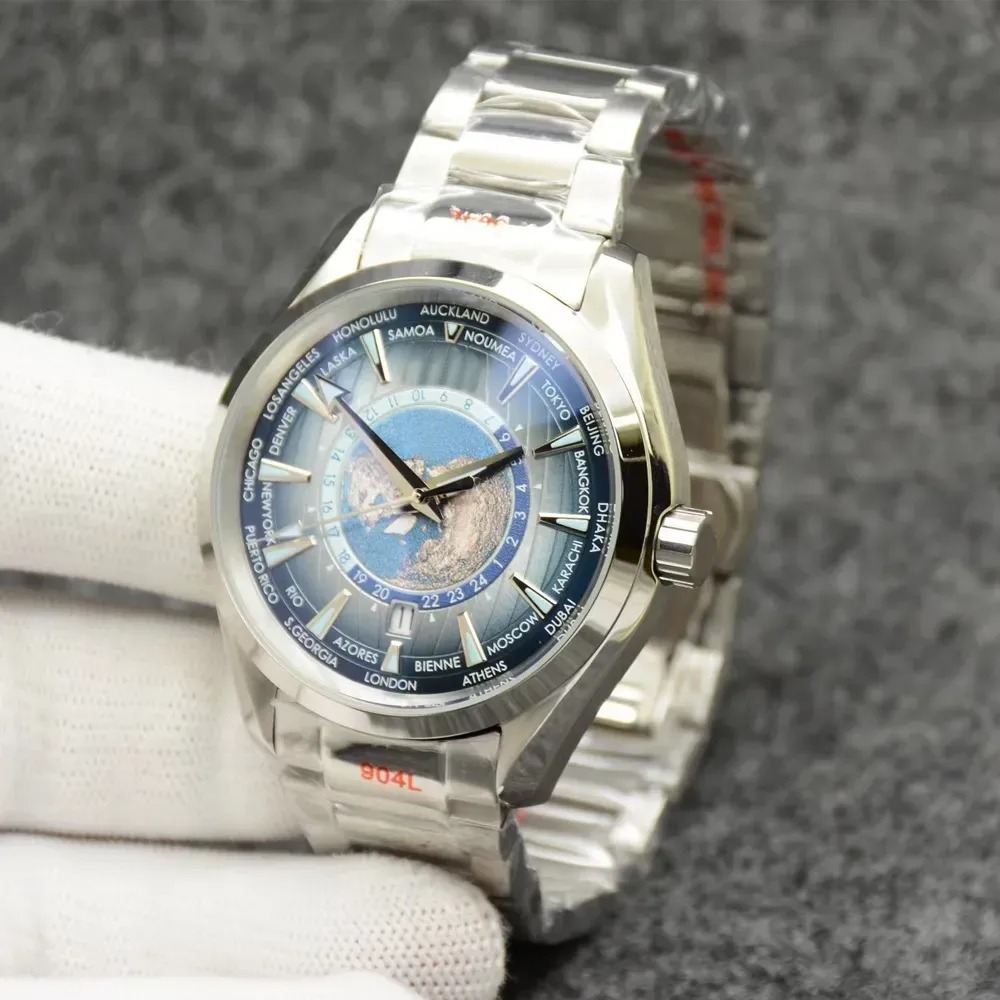 terra Style Black Dial Watch Automatic Mechanical Stainless Steel Glass Back Sports Sea Mens Watches