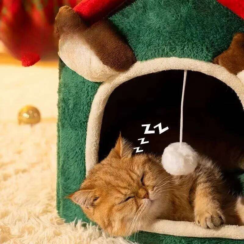 Christmas Nest Warm Soft Plush Multifunctional Dog Bed Thickened Closed Design Removable Cat House Pet Product