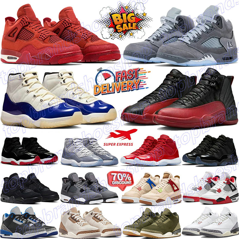 Designer 4s 5s 11s basketball shoes 4 Black Cat 11 Gamma H-Town 5 Wolf Grey 12 Fire Red Sierra Red 3s White Cement Flight Club Taxi men women sneakers trainers sports 36-47