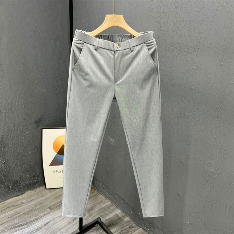 Mens Clothing Summer Fashion Business Casual All Match Suit Pants Formal Strecth Solid Straight Slim Trousers Pantalones Hombre 260327