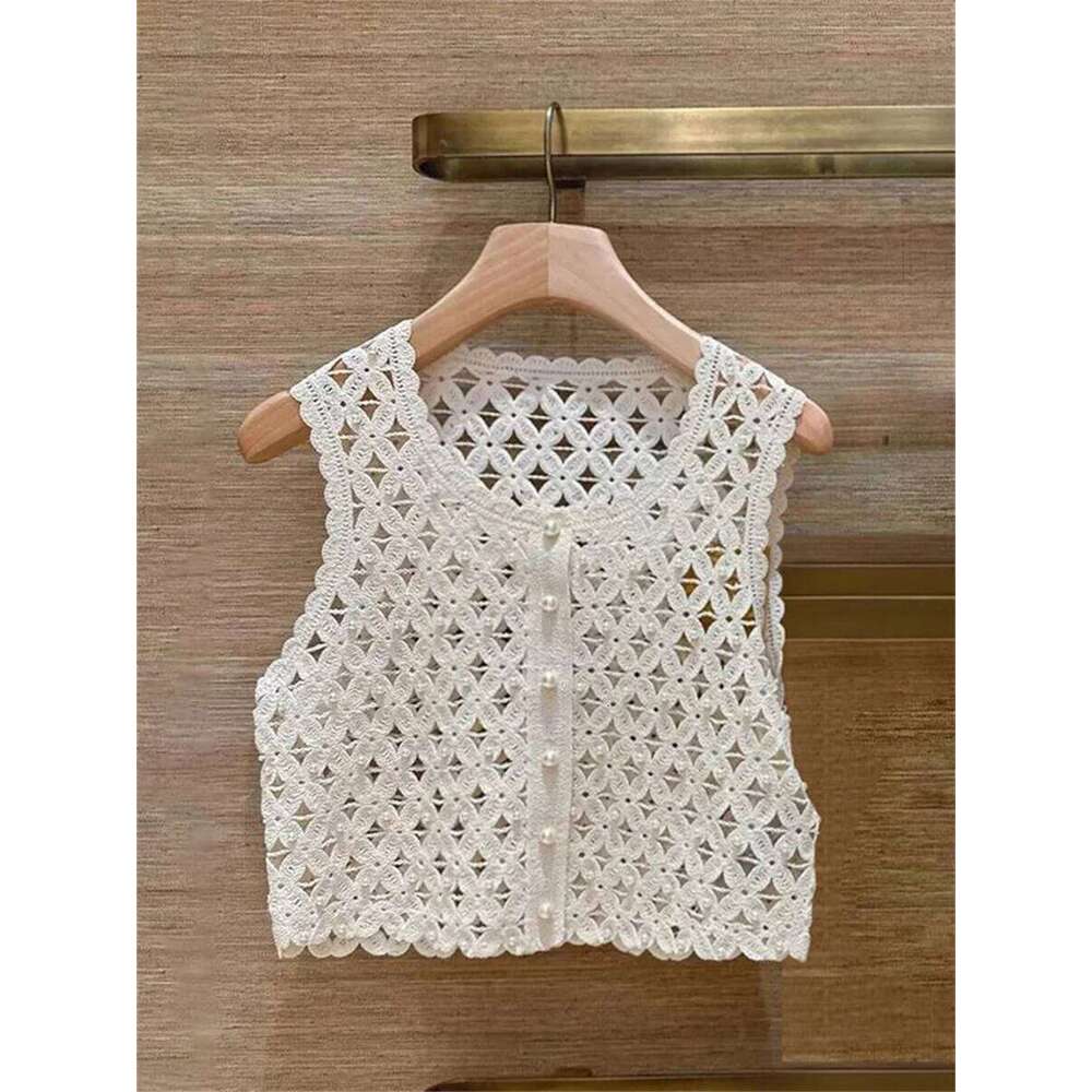 Summer New Women Hollow Out Pearl Decoration Vest Sleeveless Single-Breasted Tank Top Or Slim Ladies Mini Skirt Mdng260330