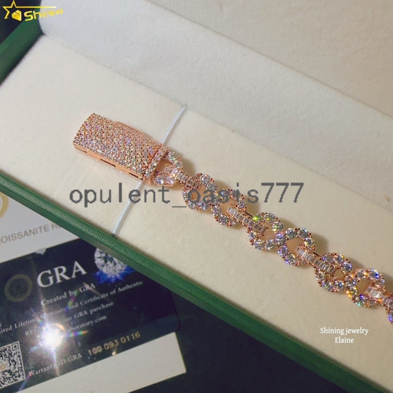 High Quality VVS Moissanite Diamond Sterling Silver 925 8mm Moissanite Hip Hop Mosaic Setting Iced Out Cuban Link Chain Bracelet