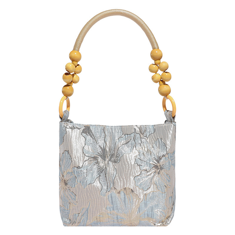 Free Shipping High Value Hobo Bag for Women Butterfly Print Handbag with Wooden Bead Handle