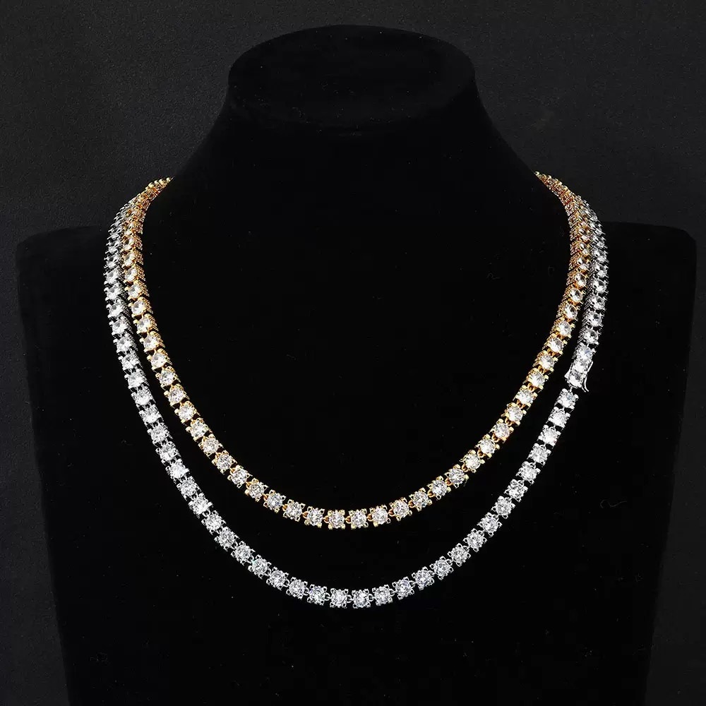 Hot-selling Pass Tester 2mm Iced Luxury Diamond Tennis S925 Silicon Chain Necklace and Bracelet GRA