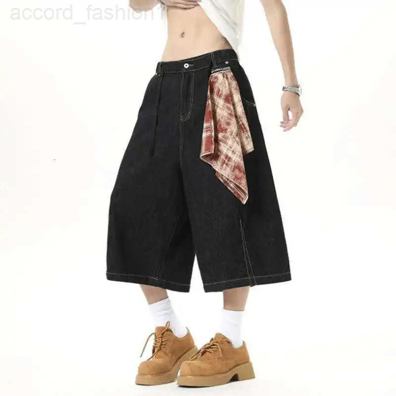 Style Mens American Wear Denim Shorts Detachable Square Scarf Seven Quarter Jeans New Stylish Streetwear Jorts 47MS H260330