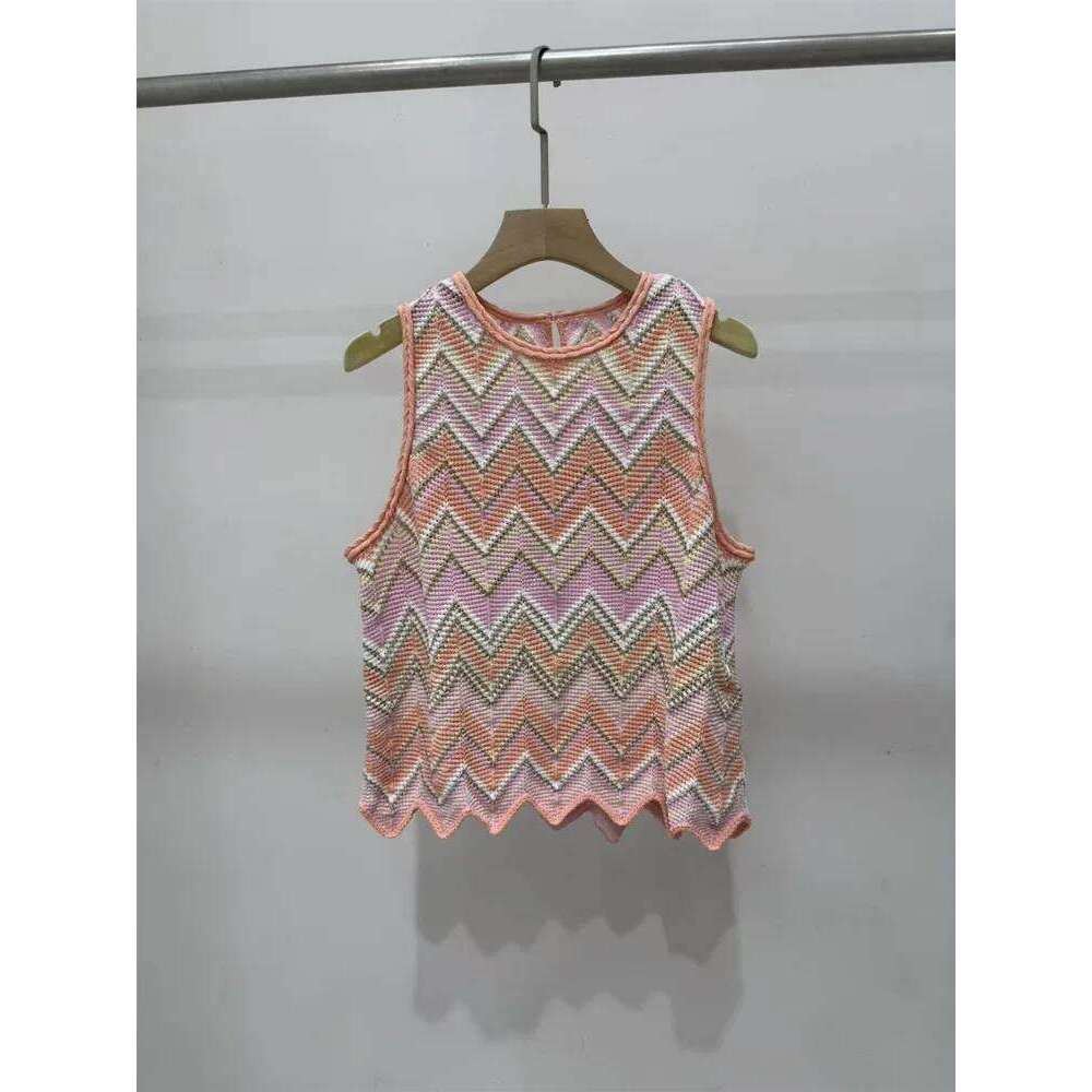 Contrasting Wave Pattern Women Clothes Sleeveless O-Neck Sweater Vest Tank Top Or Casual Long Pants For Female Mdng260330