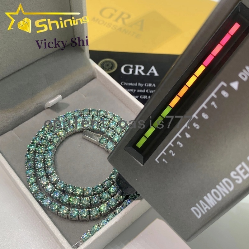 Hot Sell 925 Silver Hip Hop Jewelry Pass Diamond Tester Blue Green 3mm Moissanite Tennis Chain Bracelet Necklace