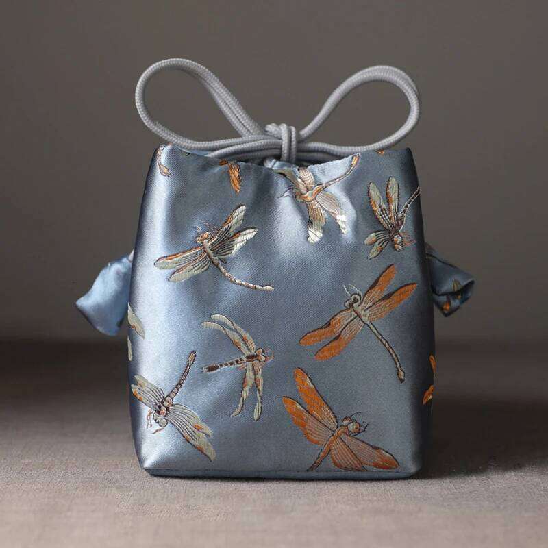 Chinese Embroidery Portable Travel Drawstring Teacup Pouch Japanese Style Cotton Cloth Tea Pot Cup Organizer Velvet Fabric Storage Bag