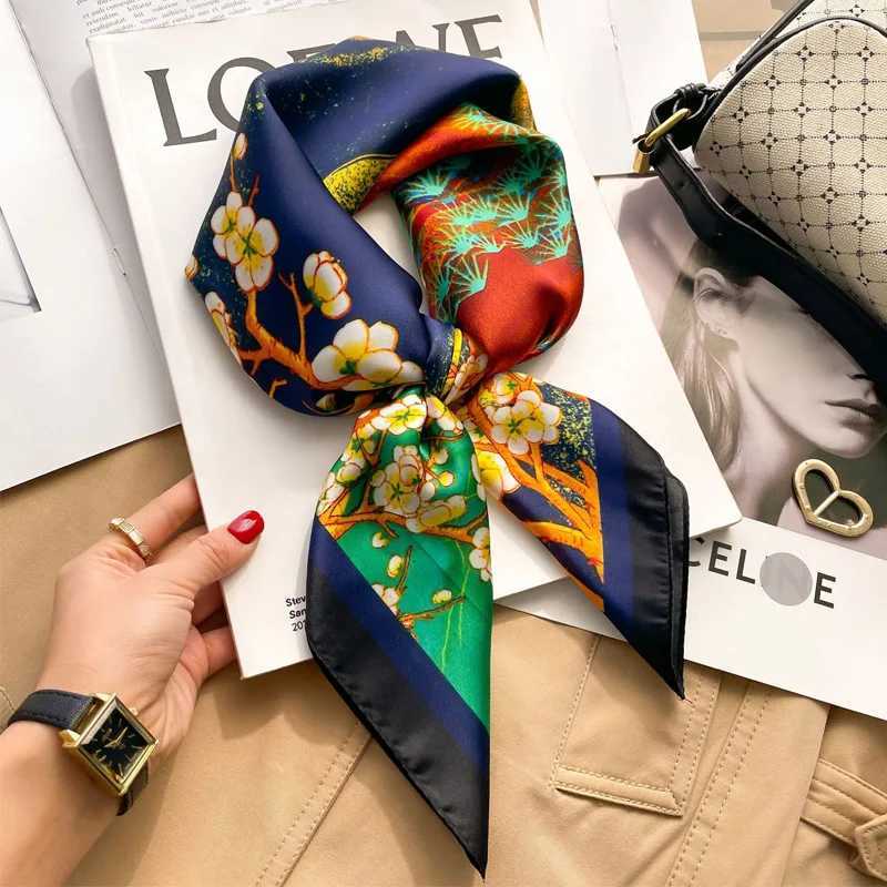 Brand Floral Print Silk Square Scarf Wen Soft Satin Kerchief Hairband Neckerchief Hijab Lady band Foard Bag Ribbon X260328