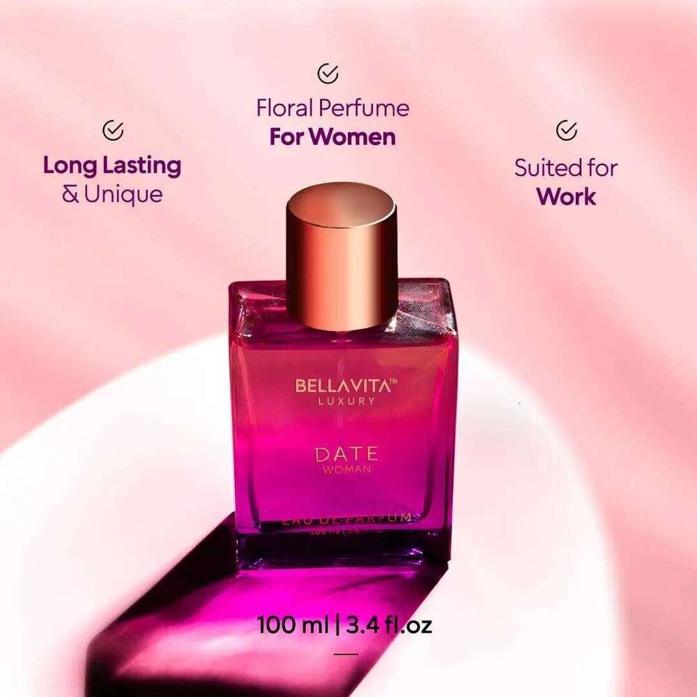 Bellavita Luxury DATE Eau de Parfum 100 ml 3.4 fl.oz. Perfume for Women Floral, Pink Pepper, Jasmine, and Moss Notes | L 26Y0330