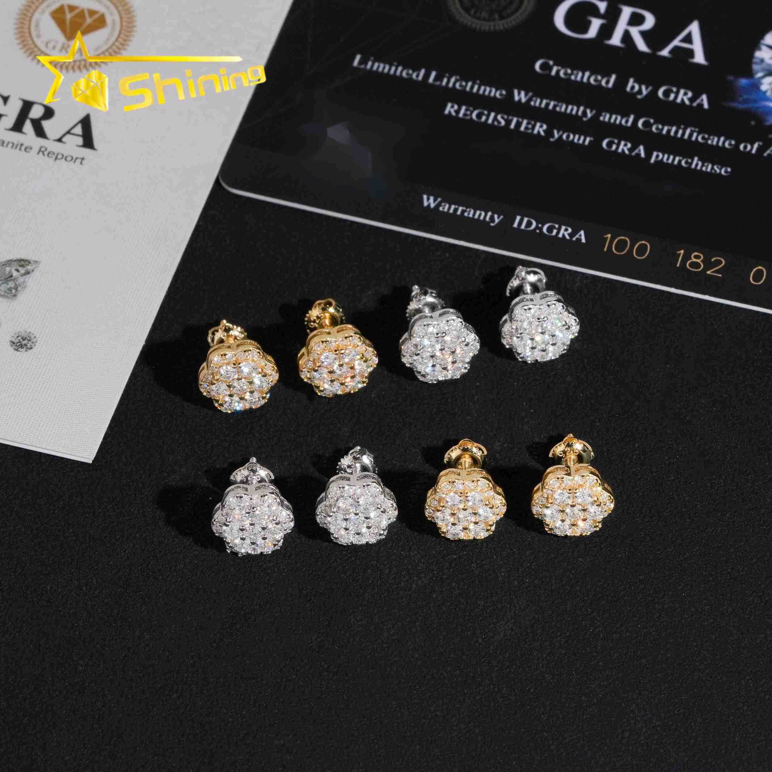 USA Warehouse Local Shipping 925 Sterling Silver Gold Plated Pass Diamond Test Moissanite Flower Cluster Screw Back Stud Earring
