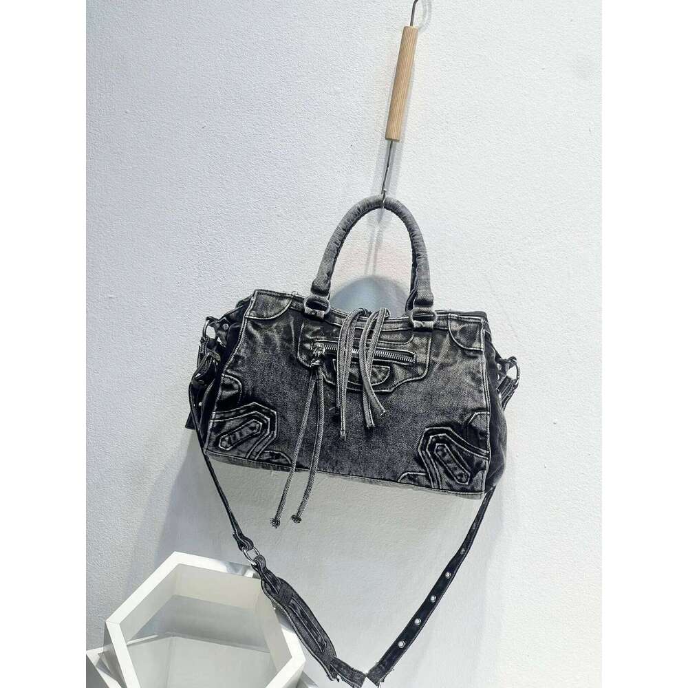 New Moto Biker Pillow Bags For Women Designer Handbags Purses In Denim Washing Process Top Handle Shoulder