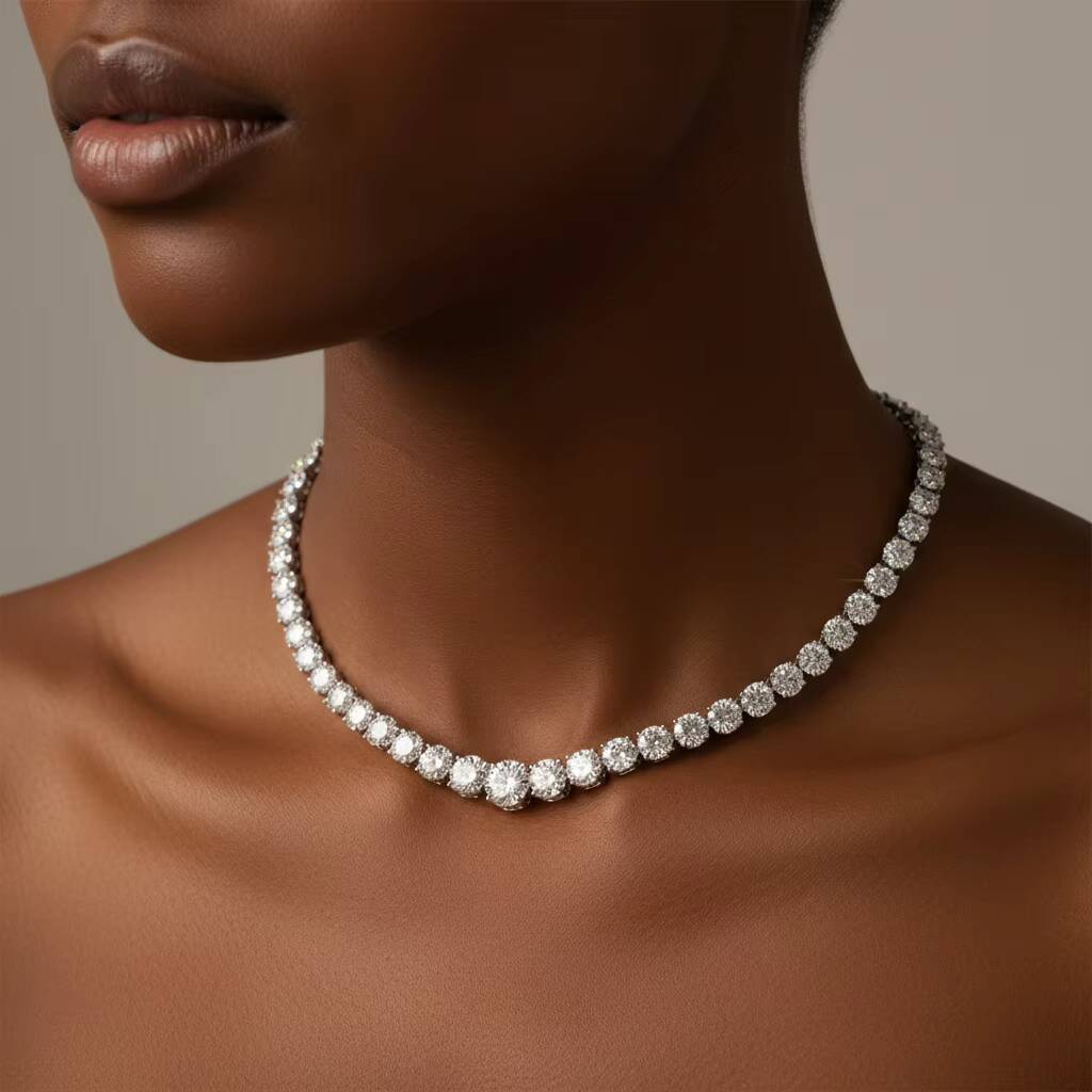 Lab Diamond Necklace 14K White Gold Engagement Wedding Chain Necklace for Women Bridal Moissanite Jewelry Gift