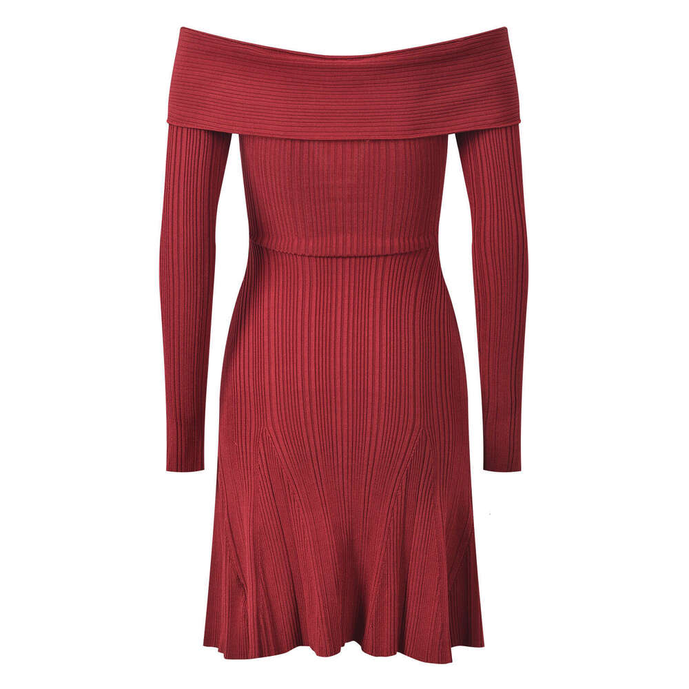 2026 Spring and Summer New Designer FC Cross Neck Off k30 Shoulder Sexy Elegant Fashion Slim Red Dress
