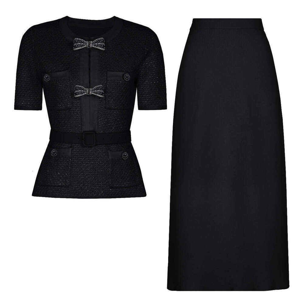 Spring and Autumn New Designer Beaded Belt Slimming Top Knitted Shirt, e22 Women's Skirt 2026