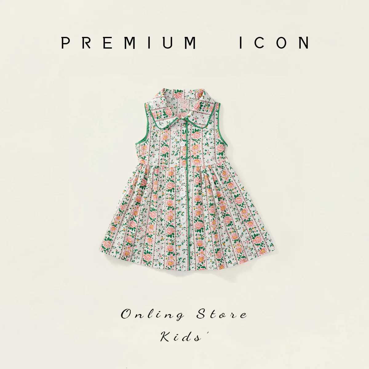Girls Dress 2025 Summer New Item for Baby Girls Korean Version Sleeveless Doll Collar Floral Dress WholesaleT260330