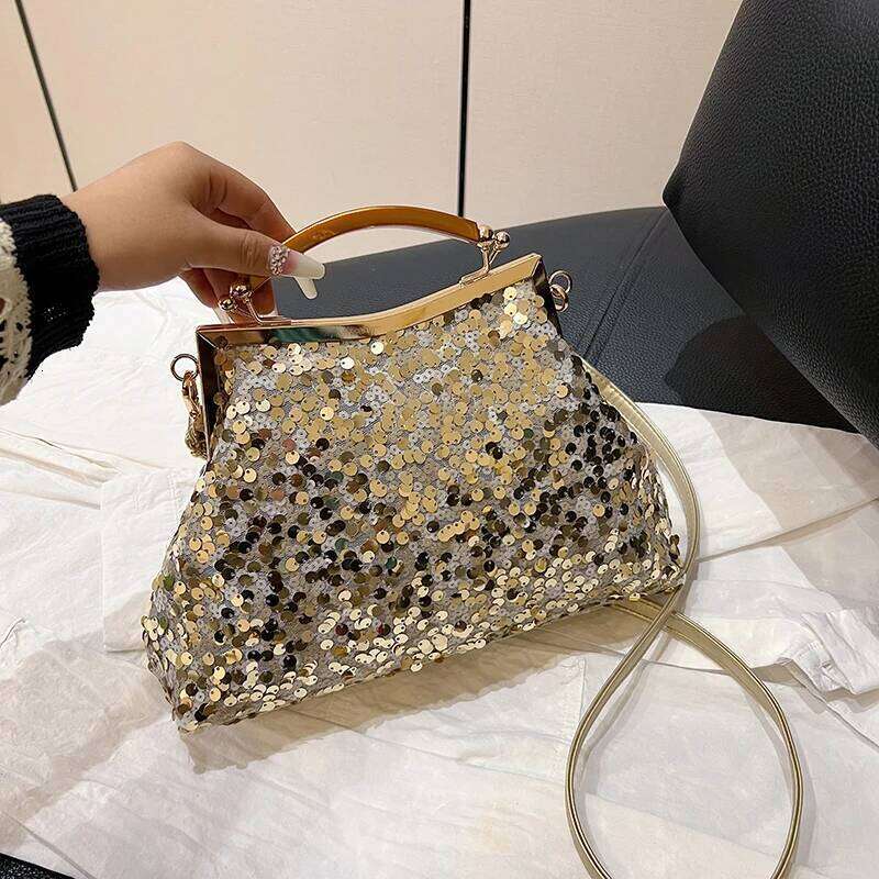 Chinese Embroidery Elegant Sequin Wedding Clutch Bag For Women Luxury Glitter Evening Brand Shoulder Purse With Gold Chain Stylish Party Handbag Clutc