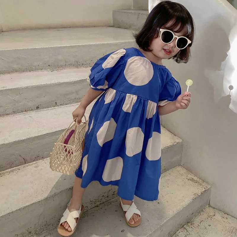 2021 New Summer Girls Dress Korean Style Fashon Cotton Sweet Big Polka Dot Dress Baby Kids Clothes ChildrenS ClothingT260330