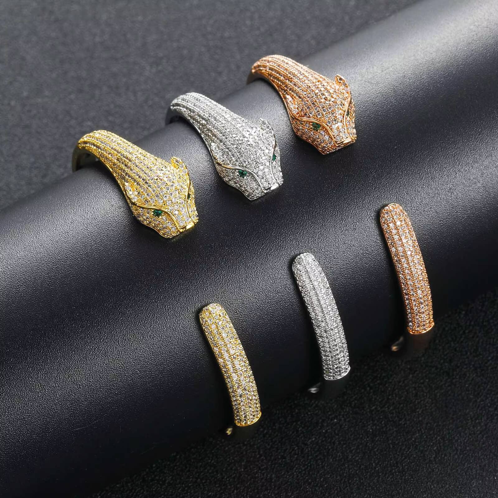 High-quality Wholesale Brass Gold-plated 5A Moissanite Leopard Bracelet Iced Animal Cuff Bracelet Hip Hop Jewelry