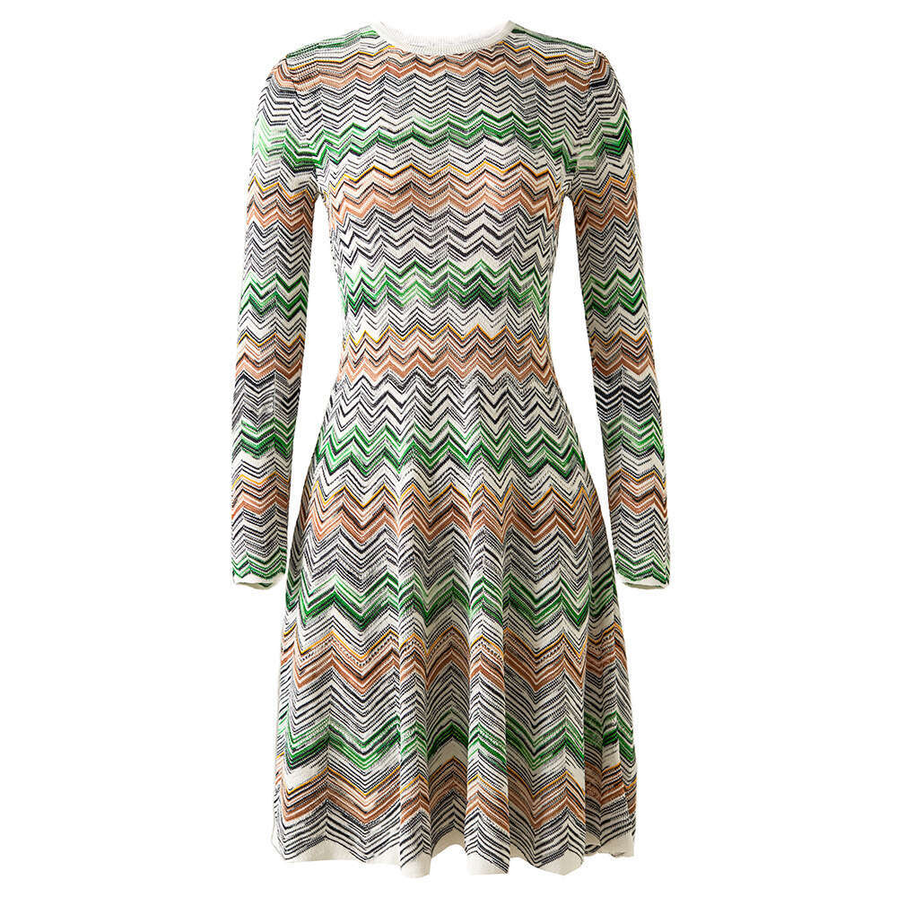 Designer Women's g25 Fashion Large Bottom Color blocked Round Neck Long Sleeve Knitted Dress Subtle Sexy Long Dress