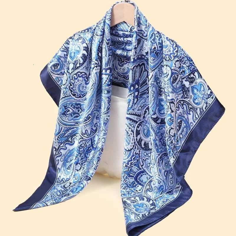90cm Blue Cashew Print scarf for Wen Spring and Summer New Style Emated Silk Cashew Scarf Satin Color Shawl Scarf X260328