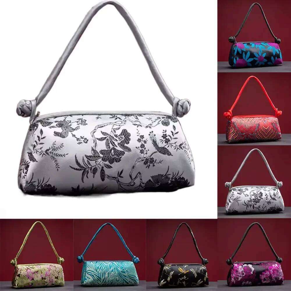 Chinese Embroidery Fashion Silk Embroidered Women Handbag Chinese Style Design Knot Clutch Retro Zipper Cosmetic Bag Travel