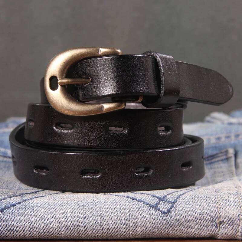 Retro Genuine Leather Women's Pure Copper Button Western Cowboy Style Brands Jeans Fashion Women Belt Chunjinqiuli