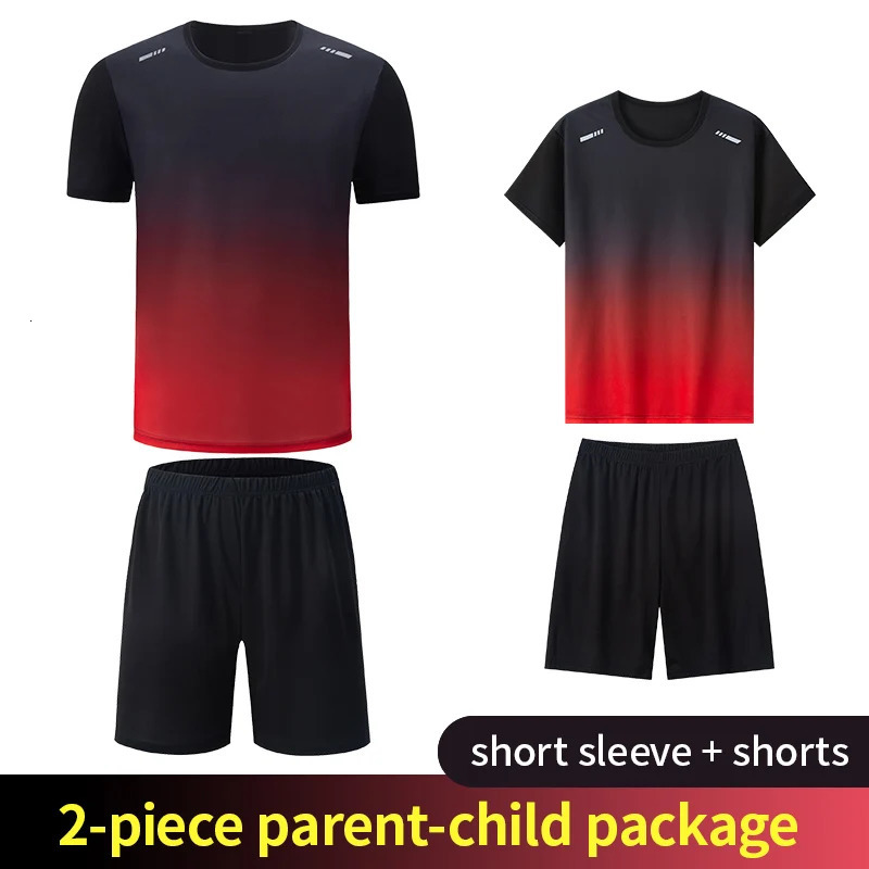 2-Piece Teenagers To Adults Parent-child Quick-drying Short-sleeved Sports Suit Mens Casual Round Neck Shirt Elastic Waist Pant 260330