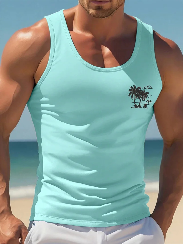 Mens Solid Color Vest Hawaiian Comfort Clothing Summer Beach Travel Quick Drying Sleeveless TShirt Top 260312
