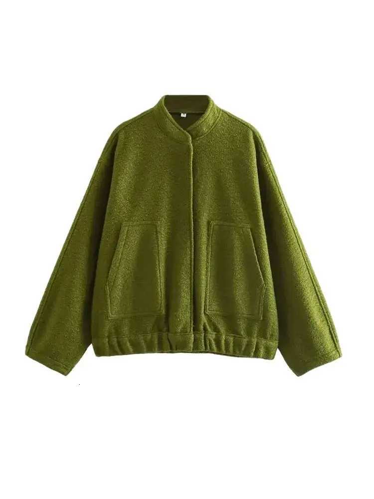Women Fashion With Pockets Oversized Bomber Jacket Coat Vintage Long Sleeve Snap Button Female Outerwear Chic TopsT260328