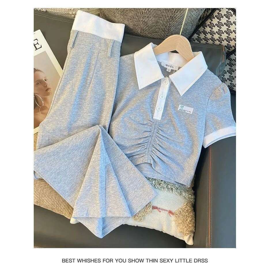 Leisure Women's Spring/Summer New Student Wear Sports And Fashion Wide Leg Pants Two Piece Set