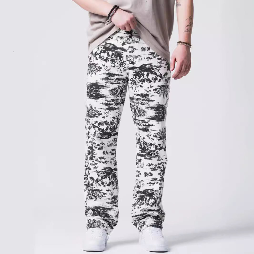Mens casual workwear pants white camouflage pants for spring and autumn US size