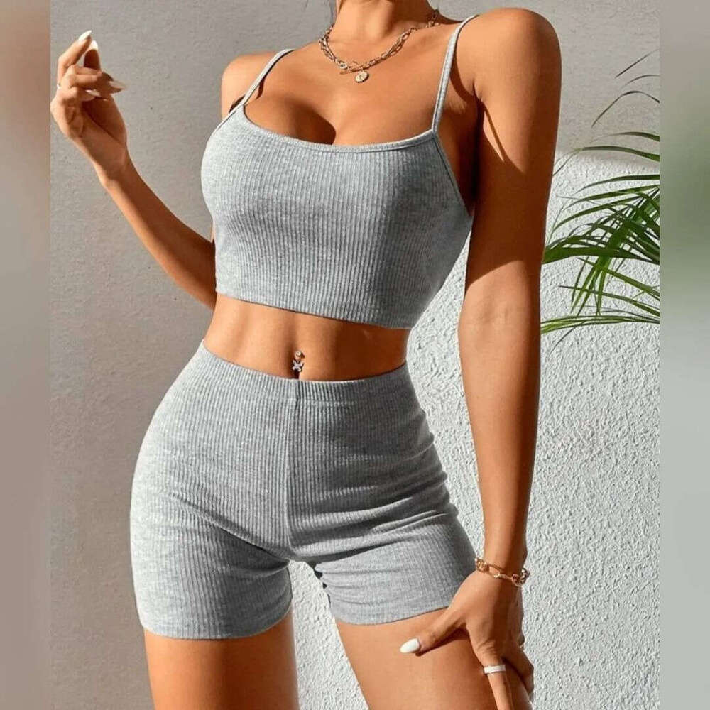 2026 European and American cross-border new sexy camisole shorts fashion set yoga sports outfit