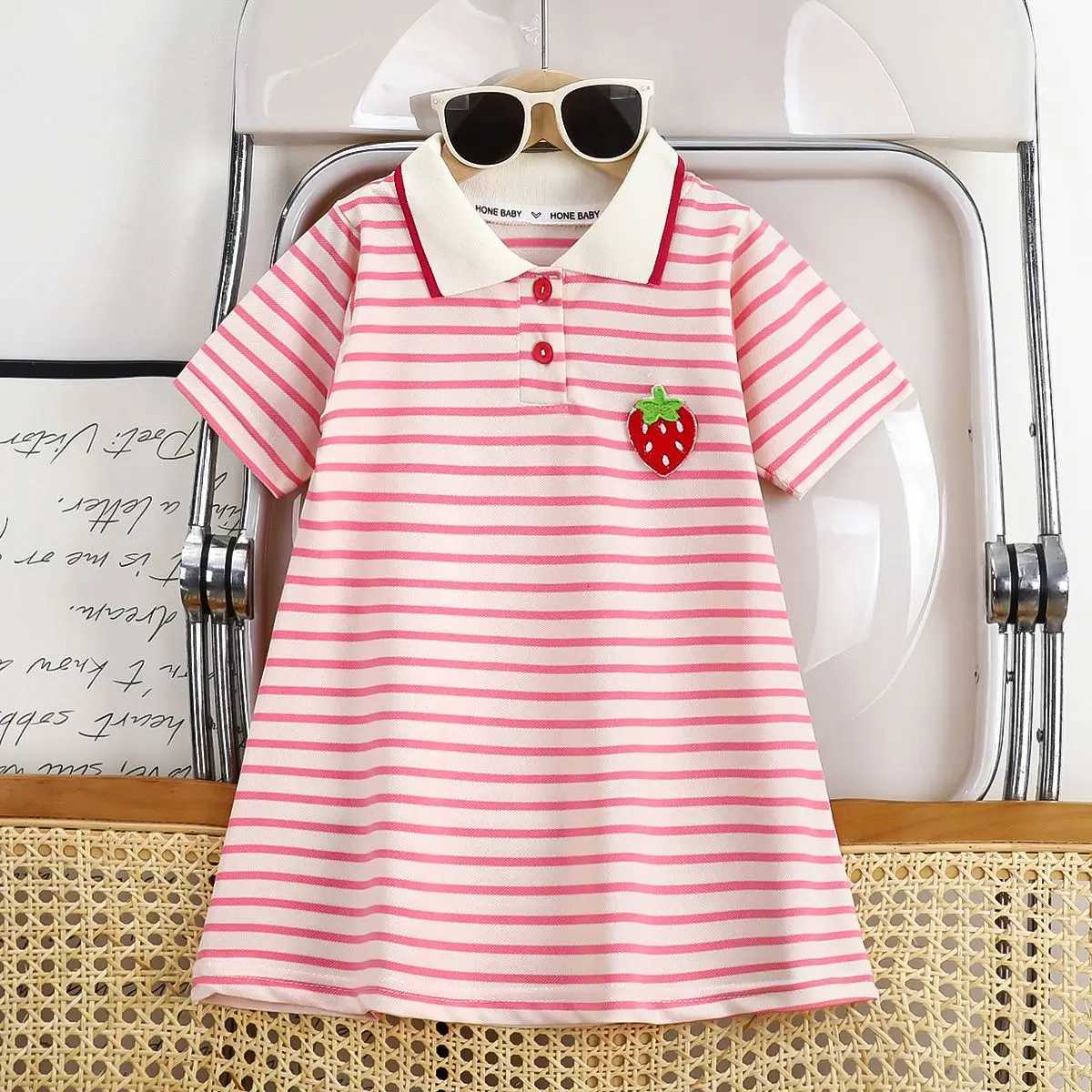 2026 Korean dress children girls summer lapel with embroidery ruffle hem princess dress1-6YT260330