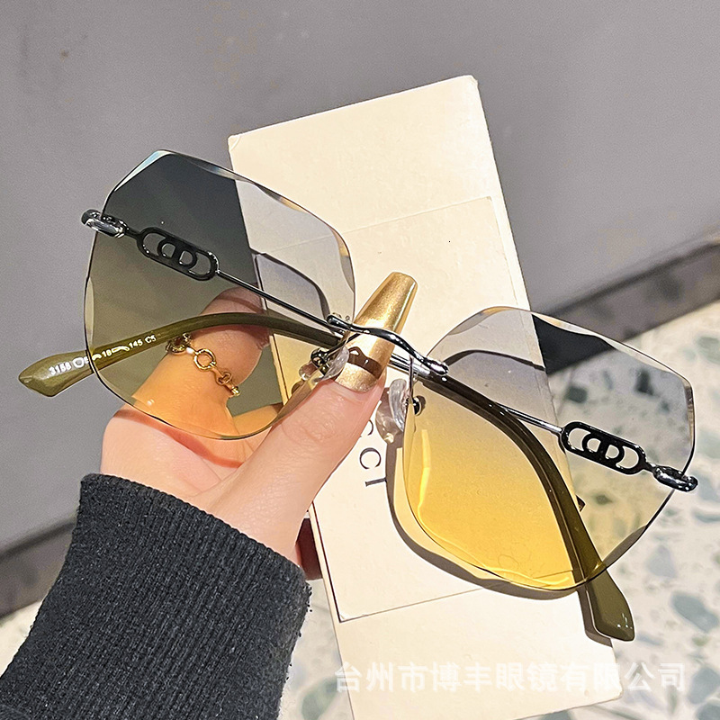 Luxury Brand Designer Sunglasses High-Definition Nylon Light Luxury High-End Frameless Fashion Sunglasses For Women, Beauty-Enhancing Glasses, Driving