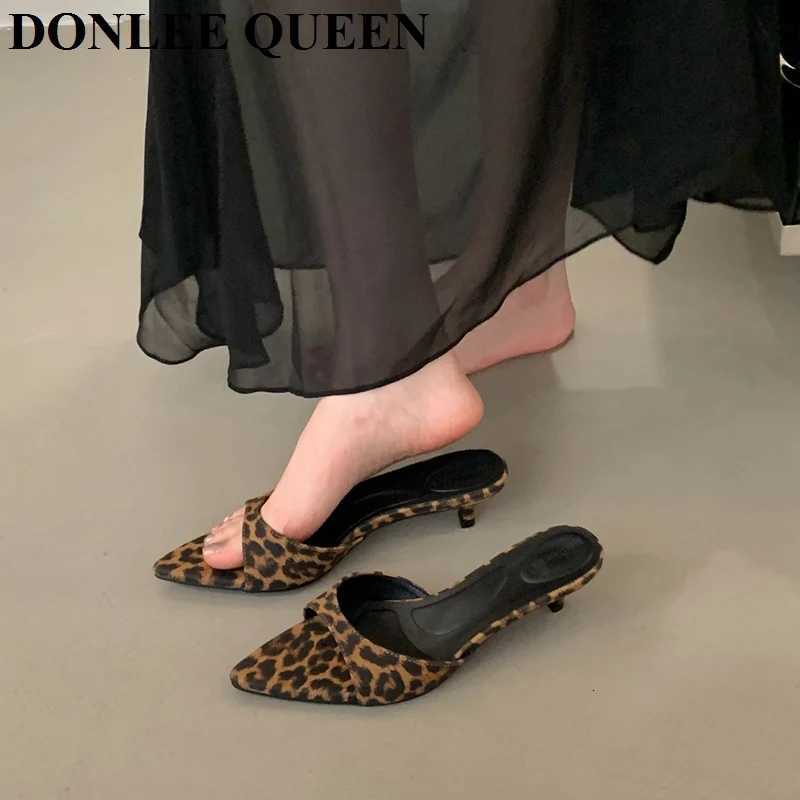 New Brand Low Heels Slippers Women Slip On Slide Elegant Mule Shoes Fashion Leopard Print Sandal Leisure Slipper Sandalias Mujer Z260330