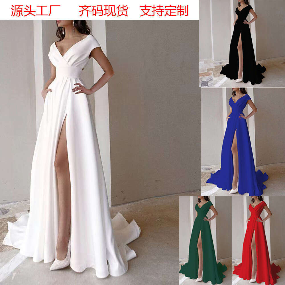 2026 Cross-border strapless ruffled red, black, and white mid-waist solid color elegant commuter long dress evening gown