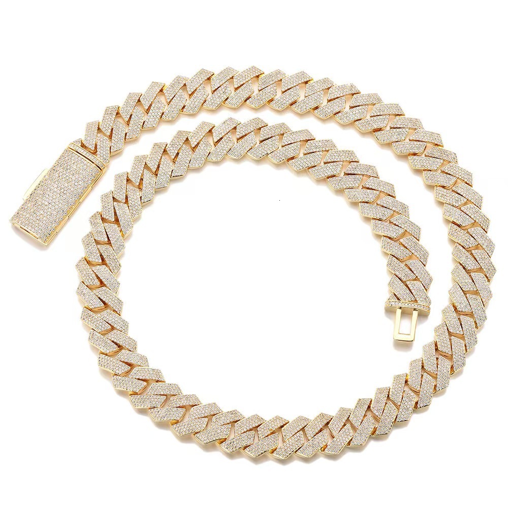 Hip-hop trend 15mm four-row diamond-set morganite straight clasp rhombic Cuban chain - A unique and sophisticated men's necklace