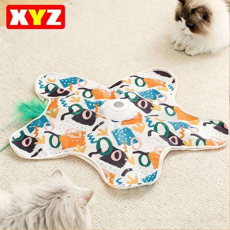 Pet Toys Interactive Hide and Seek Cat with Mouse Squeaky Motion Activated Moving Concealed Feathers Kitten Teaser Toy