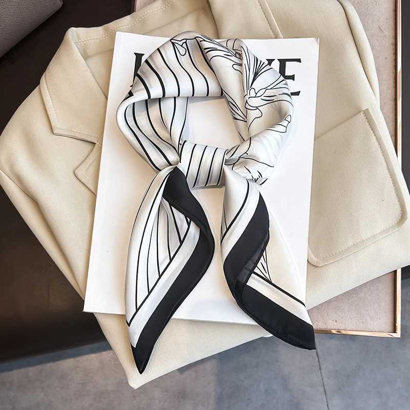 Spring/Summer Soft Satin Imitation Silk Neck Scarf 2024 New Stripe Wrap for Women Breathable Flower Printing Square Scarf Z260330