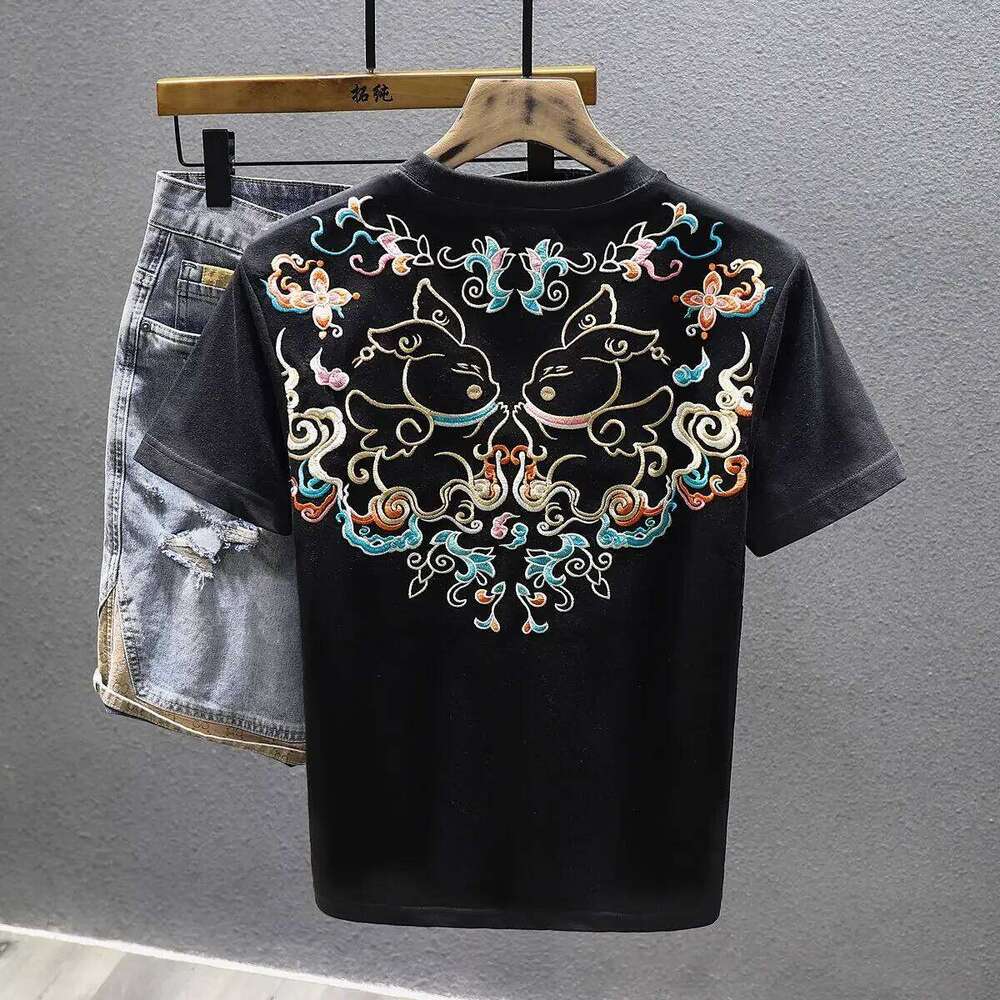 O Neck Top Man Tee Shirts Embroidery T Shirt For Men Tshirt Y2k Funny Aesthetic Clothing Basic Korean Fashion Vintage Kpop Cool