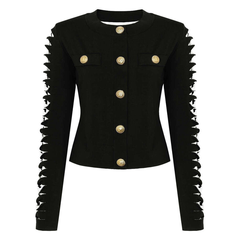 Spring and Autumn New Designer High D7 quality Fashion Color blocked Knitted Long sleeved Top Network Celebrity Women's Cardigan Jacket