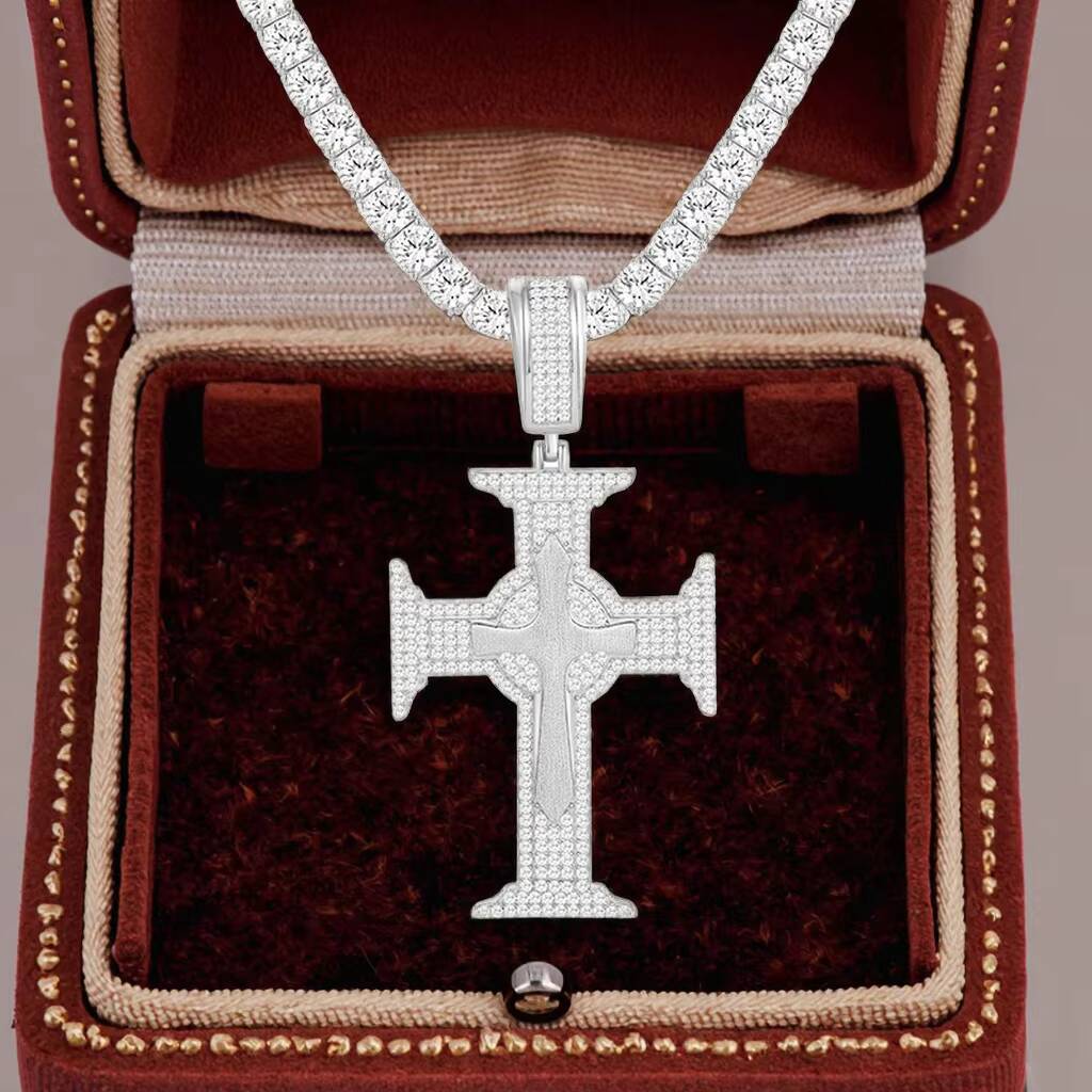 10K Solid Gold Moissanite Cross Pendant Necklace Unisex Italian Brushed Craft Luxury Hip Hop Fashion Jewelry