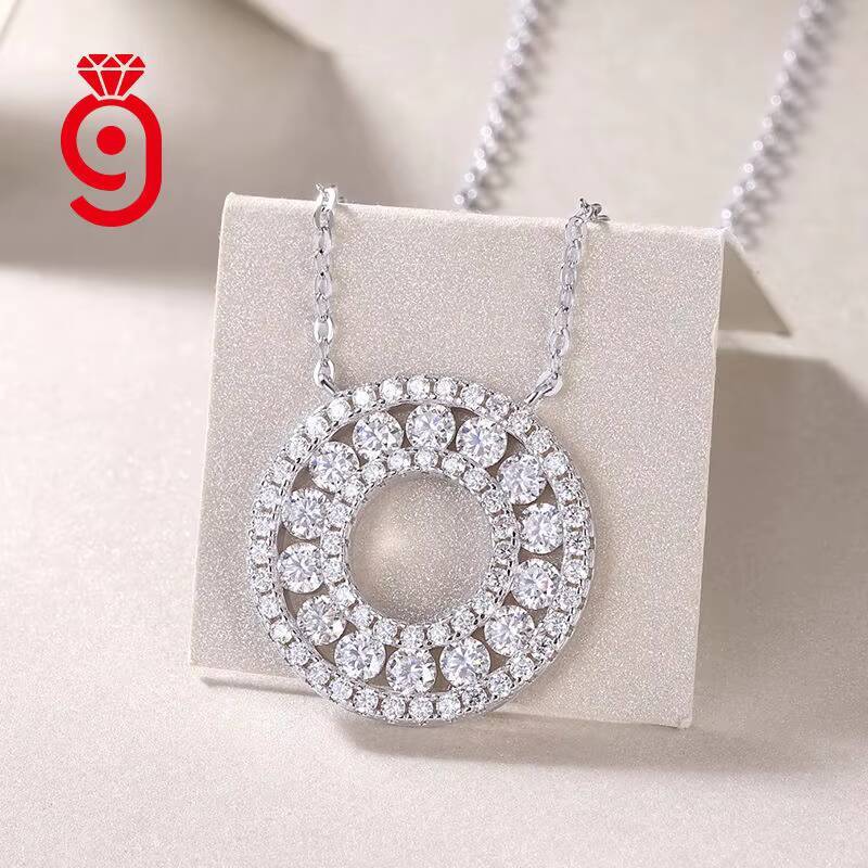Luxury 925 Sterling Silver Pendant Fine Jewelry Moissanite Choker Trendy Hollow Circle Statement Pendant Women Wedding Necklace