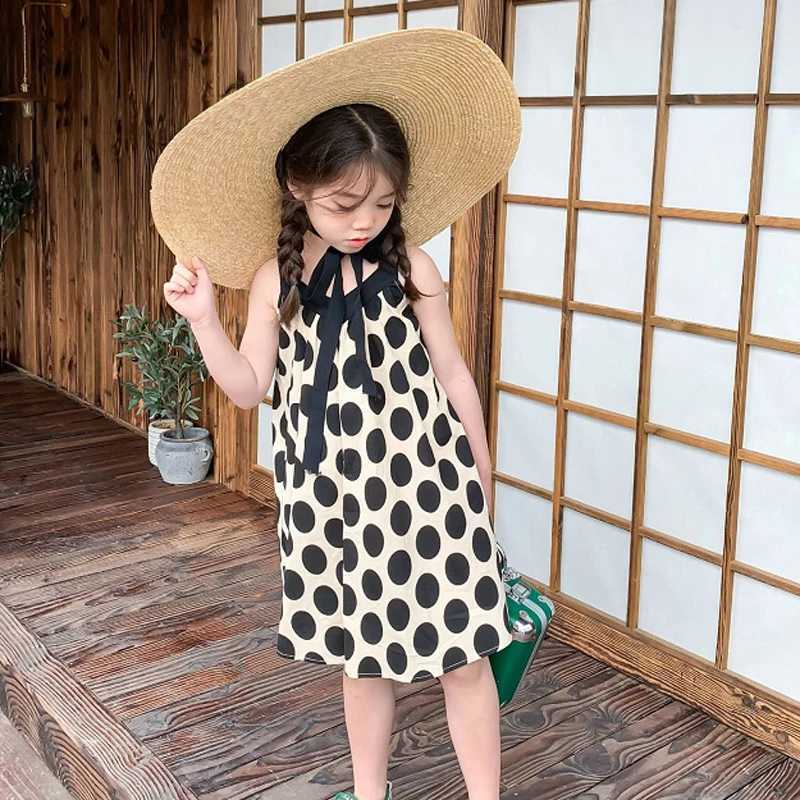 Summer Girls Dress Polka Dot V-Neck Sleeveless Dress Princess Dress 2022 New ChildrenS Clothing Fashion Baby Kids ClothesT260330